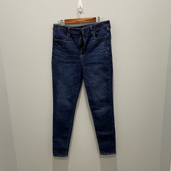 american eagle size 14 long dark denim super high rise jegging - Picture 3 of 11